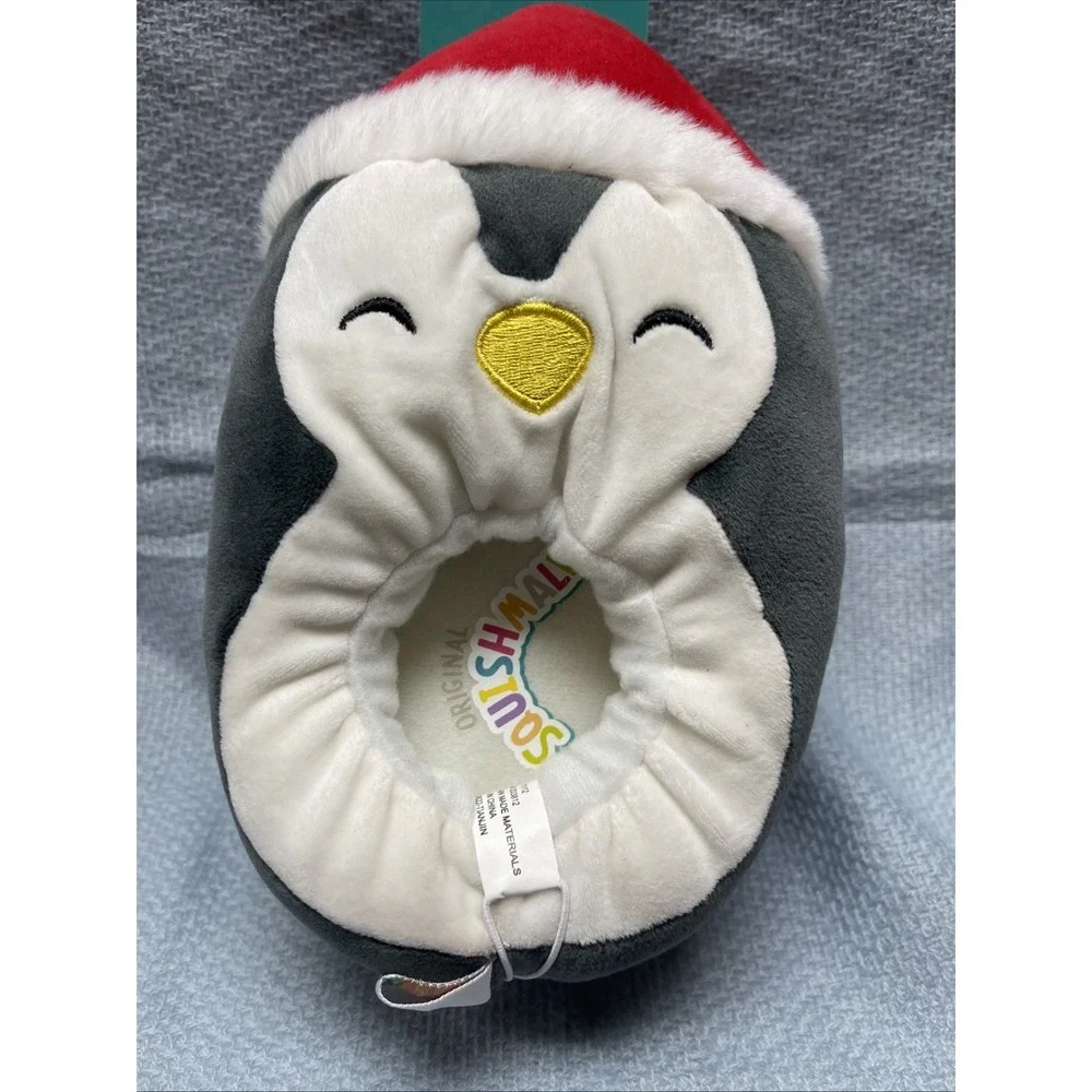 NWT Squishmallows Slippers Christmas Penguin Kids Size 11-12 Gray